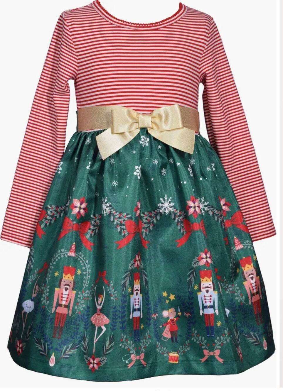 New Iris & Ivy Kids' Nutcracker Stripe Long Sleeve holiday Party Dress 18 months